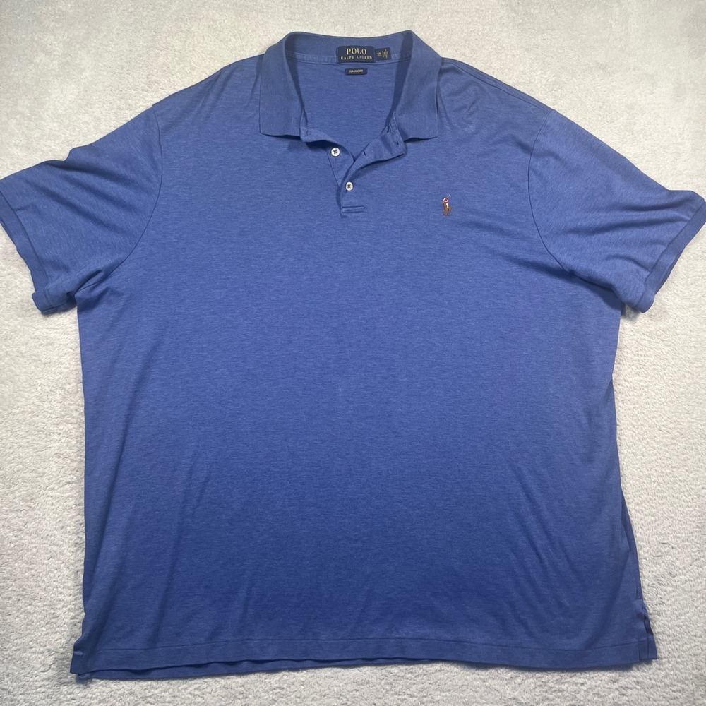 Ralph Lauren Polo Shirt 100% Cotton Classic Fit Casual Blue Men's XXL Flesh Pony